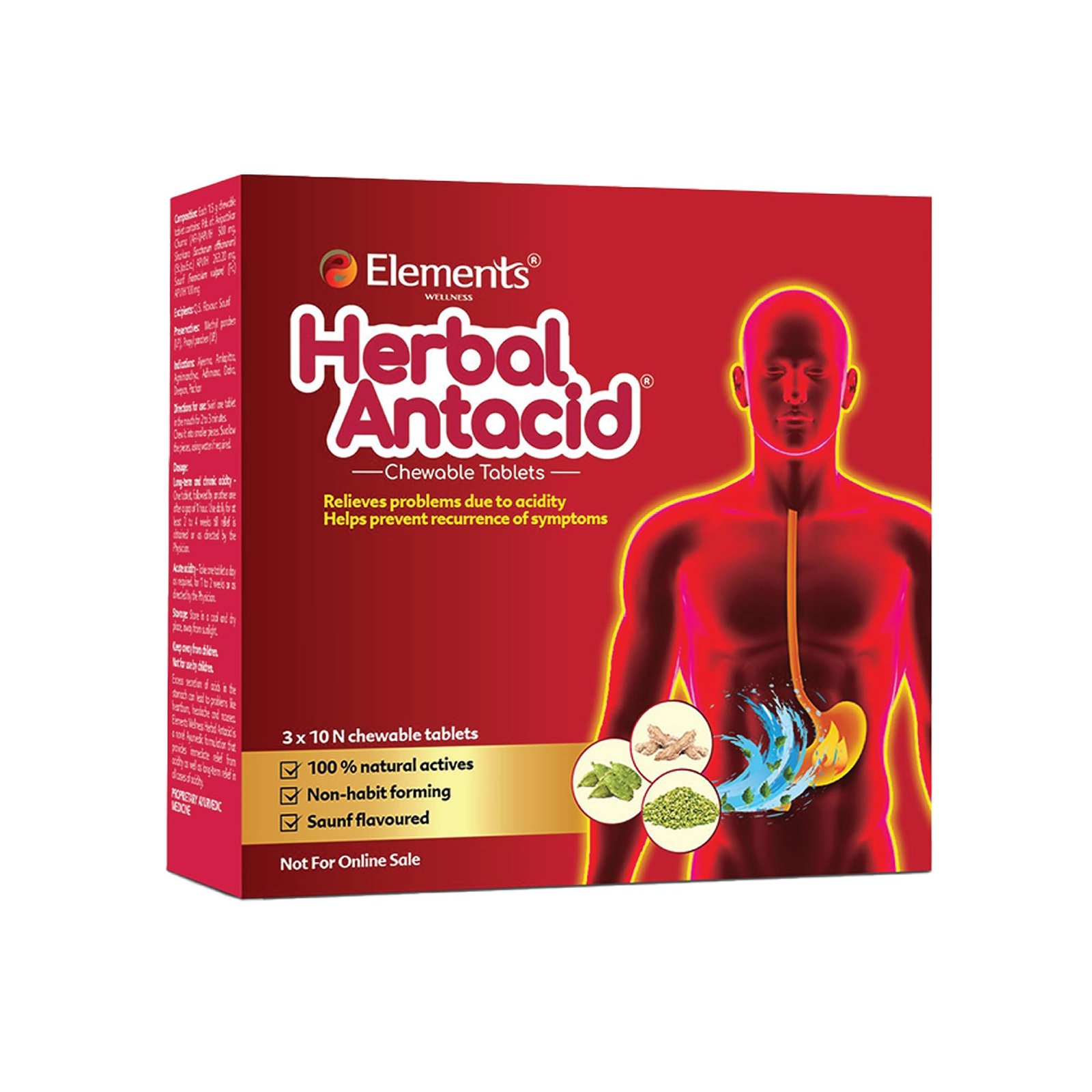 Elements Wellness Herbal Antacid Chewable Tablets  3X 10n